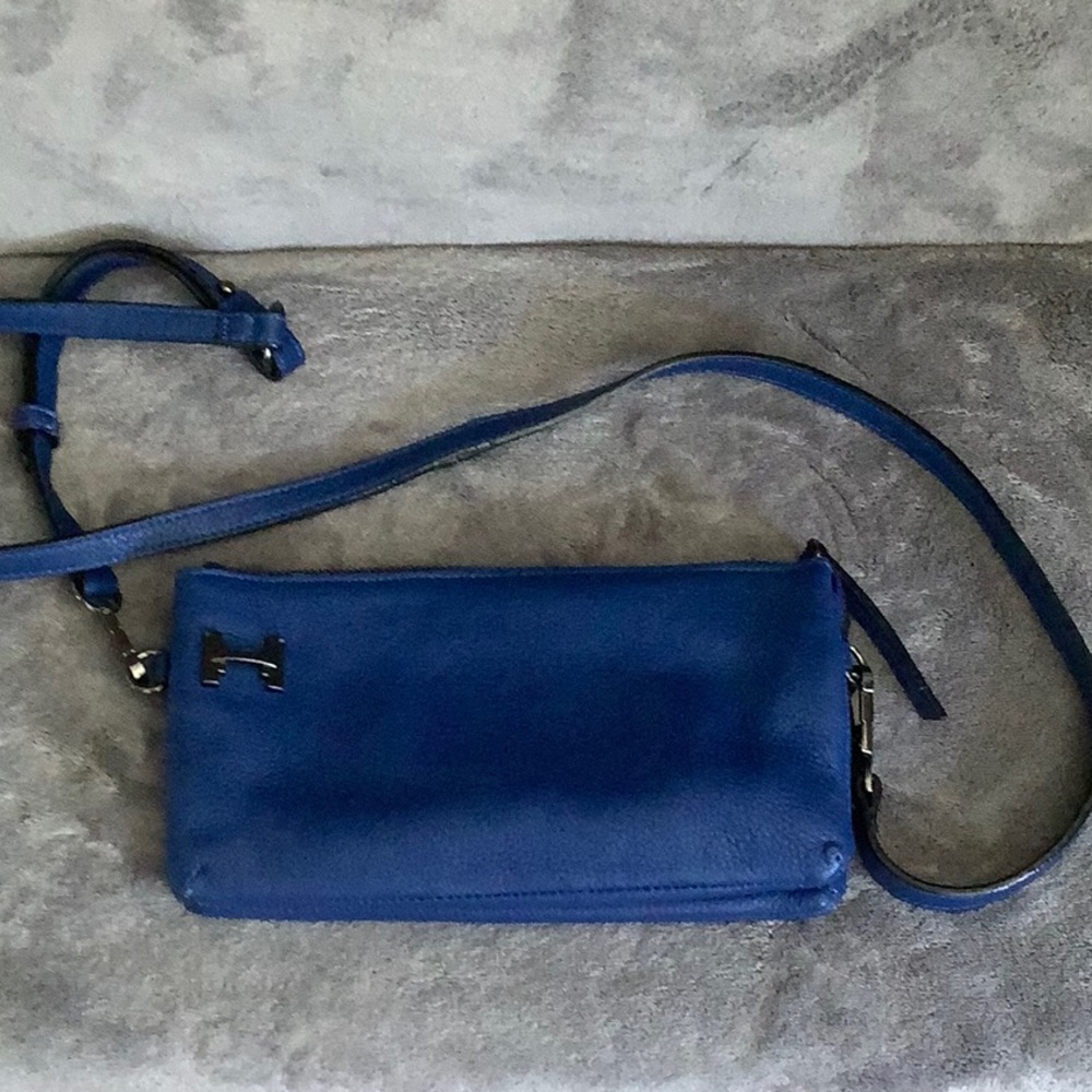 Halston Heritage Blue Leather Zipper Crossbody Bag
